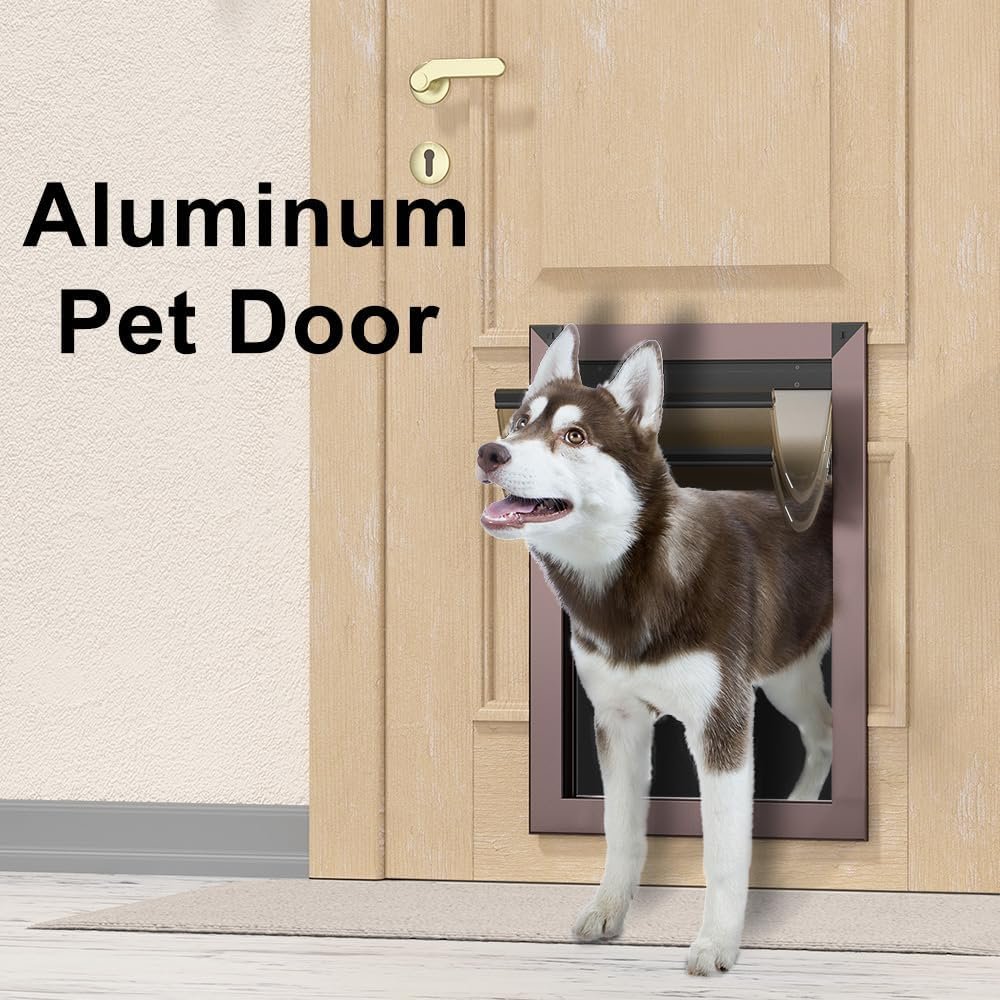 RESCUMASCER Puertas de café para perros grandes con doble solapa magnética, marco de aluminio duradero para perros medianos, grandes y extragrandes