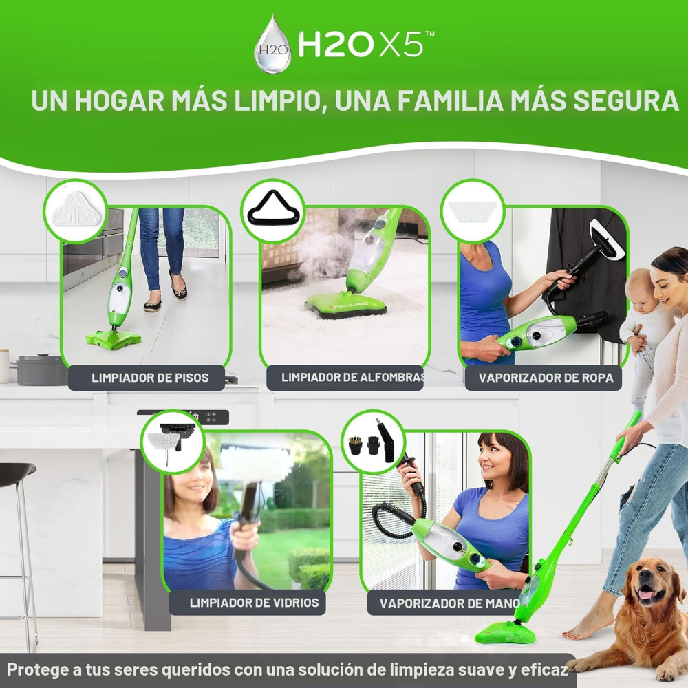 H2O Mopa de vapor X5 y limpiador de vapor de mano, Vaporizador de piso, limpiador de madera dura, azulejos y laminados, solo limpiador y mopa (incompleto) - Imagen 2