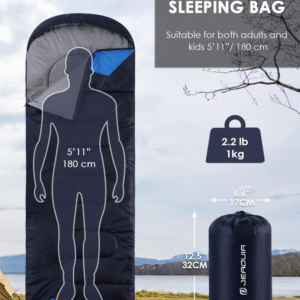 Sacos de dormir para adultos, ligeros y lavables a máquina, resistentes al agua, saco de dormir para mochileros y camping para clima cálido y frío, artículos esenciales de camping