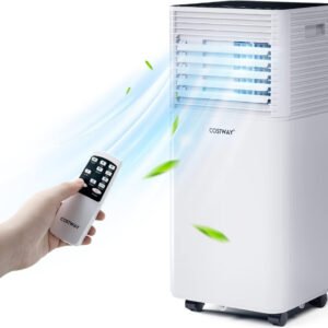 COSTWAY Aire Acondicionado Portátil 8000 BTU 3 en 1, enfría hasta 21 m², temporizador y kit de ventana. Compacto y eficiente.