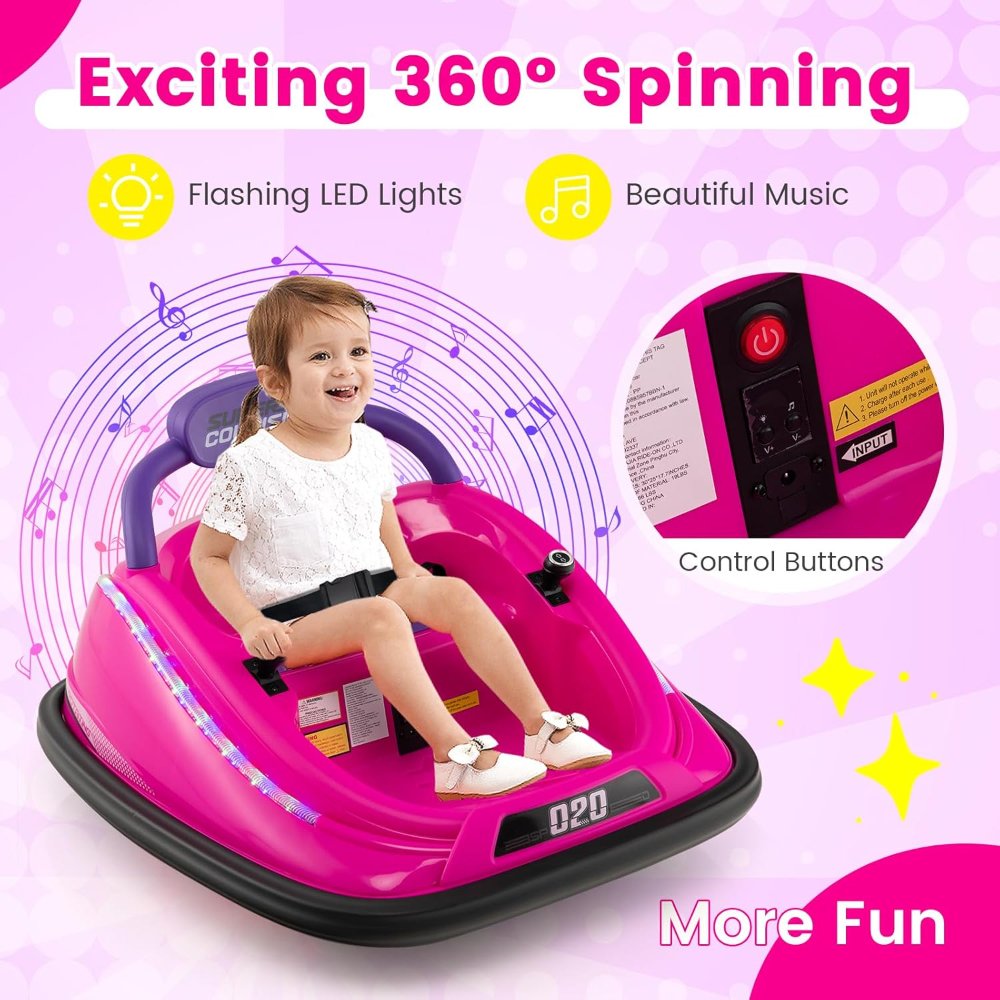 Coche chocador para niños pequeños, juguete eléctrico de 12V para montar con control remoto, vehículo a batería de carreras para bebé, rotación de 360 grados, luces LED intermitentes coloridas