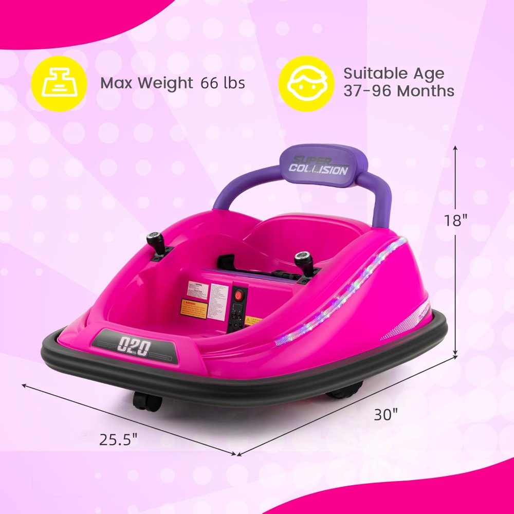 Coche chocador para niños pequeños, juguete eléctrico de 12V para montar con control remoto, vehículo a batería de carreras para bebé, rotación de 360 grados, luces LED intermitentes coloridas - Imagen 2