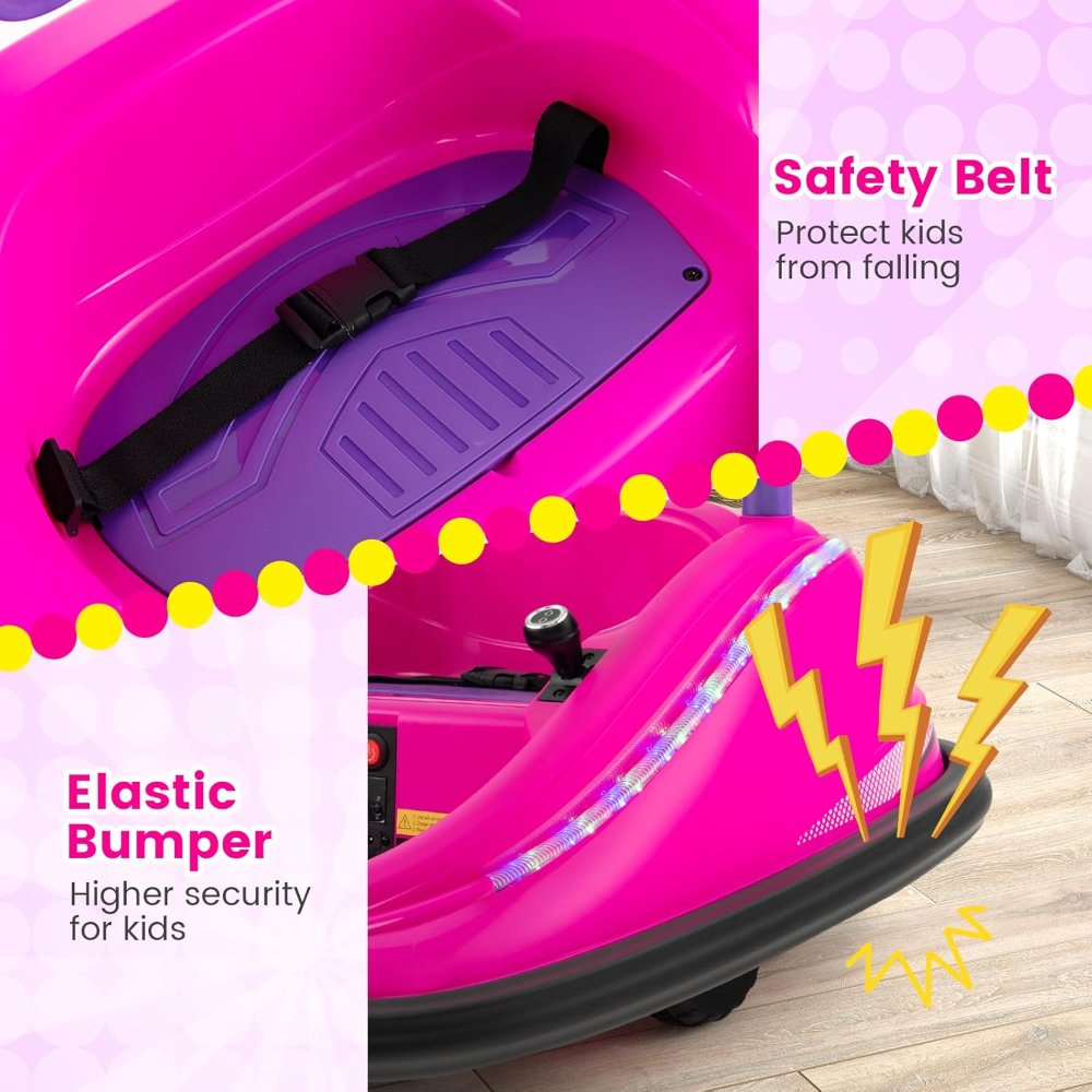 Coche chocador para niños pequeños, juguete eléctrico de 12V para montar con control remoto, vehículo a batería de carreras para bebé, rotación de 360 grados, luces LED intermitentes coloridas - Imagen 3