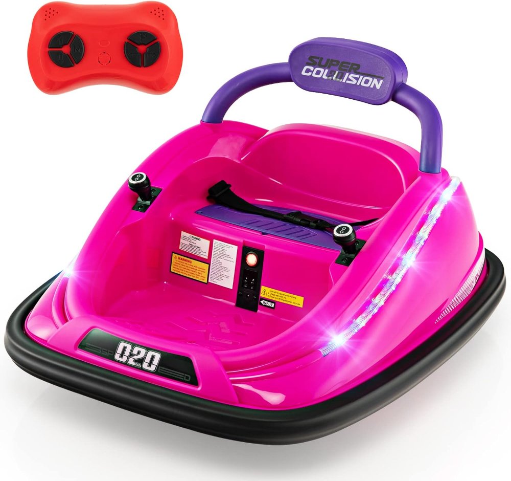 Coche chocador para niños pequeños, juguete eléctrico de 12V para montar con control remoto, vehículo a batería de carreras para bebé, rotación de 360 grados, luces LED intermitentes coloridas - Imagen 4