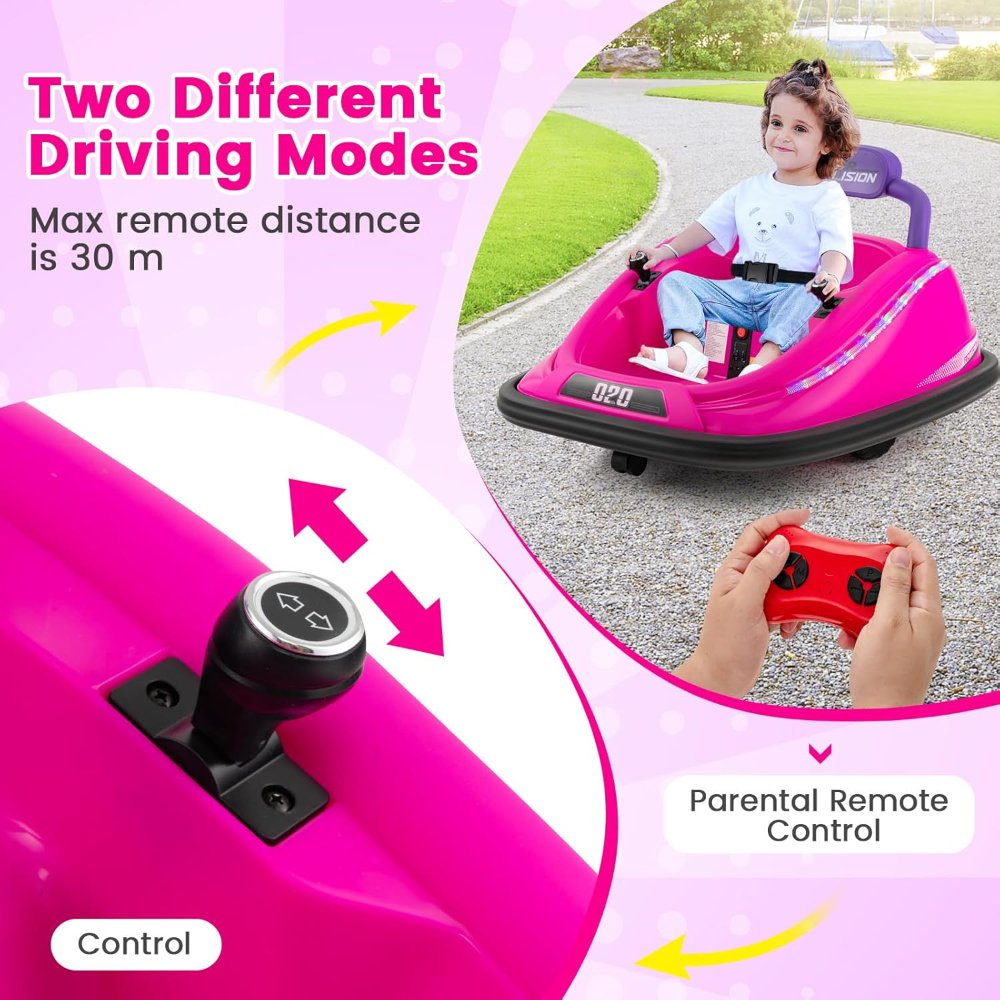 Coche chocador para niños pequeños, juguete eléctrico de 12V para montar con control remoto, vehículo a batería de carreras para bebé, rotación de 360 grados, luces LED intermitentes coloridas - Imagen 5