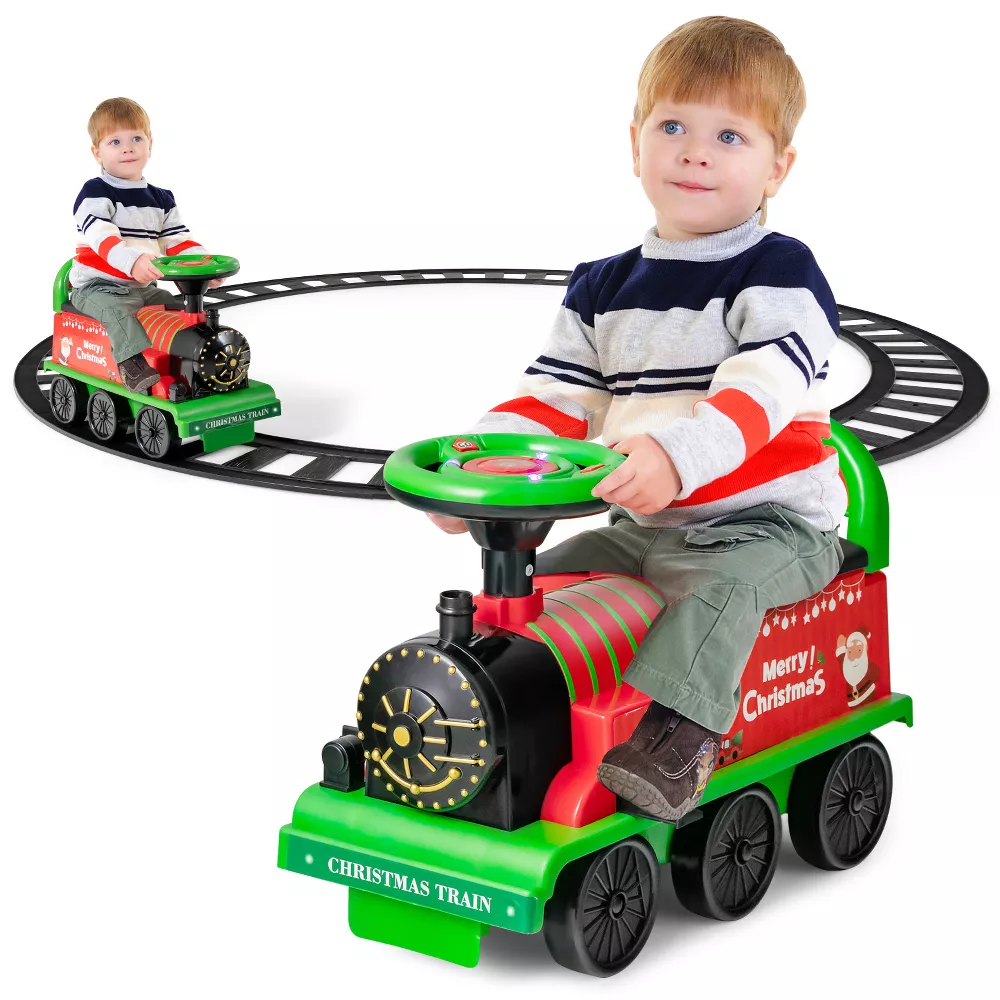 Costway Tren eléctrico infantil 6V con vía circular y 6 ruedas, color verde. Vehículo motorizado para niños, divertido y seguro para jugar y pasear.