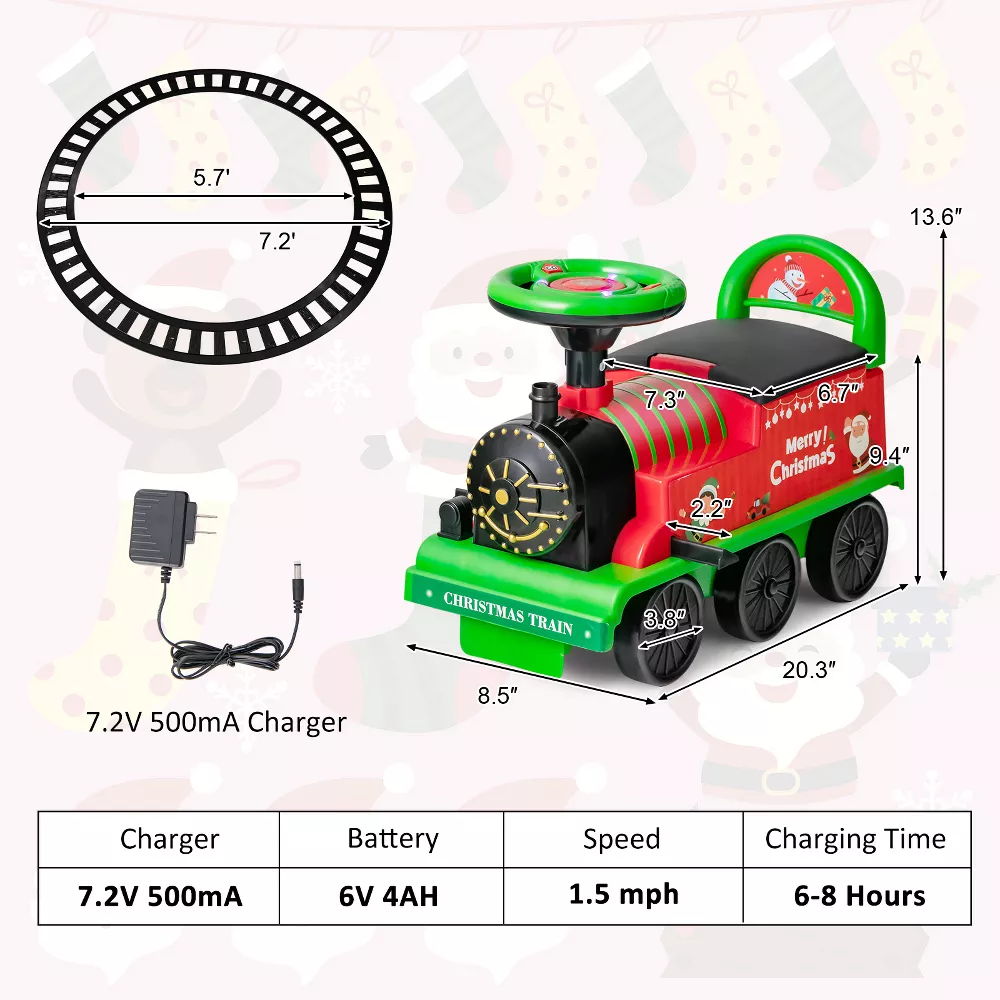 Costway Tren eléctrico infantil 6V con vía circular y 6 ruedas, color verde. Vehículo motorizado para niños, divertido y seguro para jugar y pasear. - Imagen 2