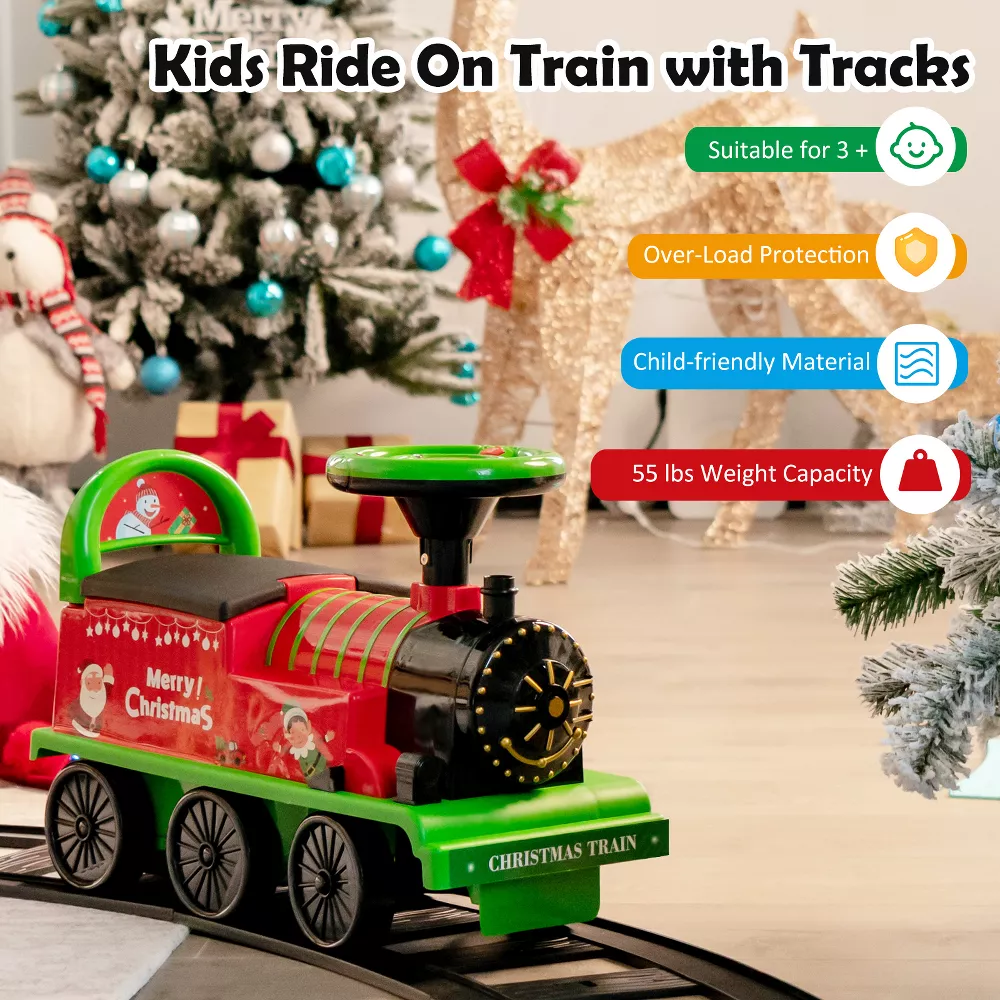 Costway Tren eléctrico infantil 6V con vía circular y 6 ruedas, color verde. Vehículo motorizado para niños, divertido y seguro para jugar y pasear. - Imagen 3