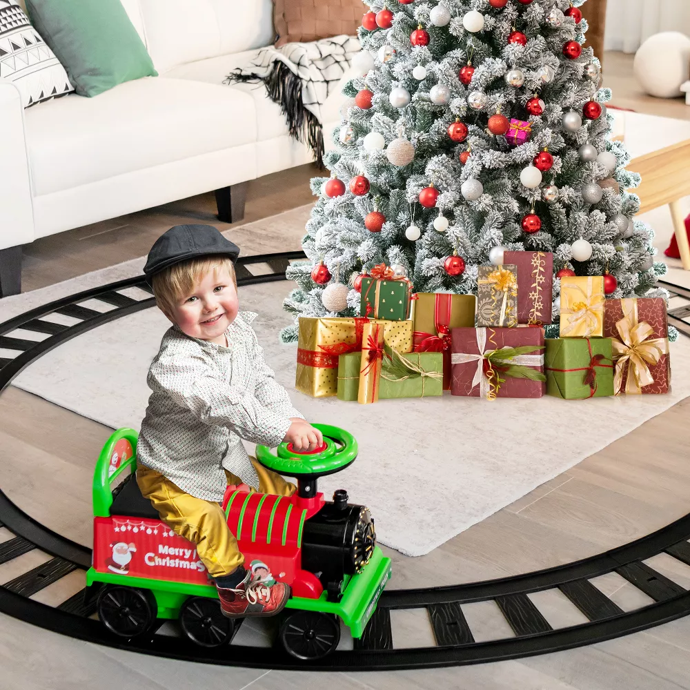 Costway Tren eléctrico infantil 6V con vía circular y 6 ruedas, color verde. Vehículo motorizado para niños, divertido y seguro para jugar y pasear. - Imagen 4