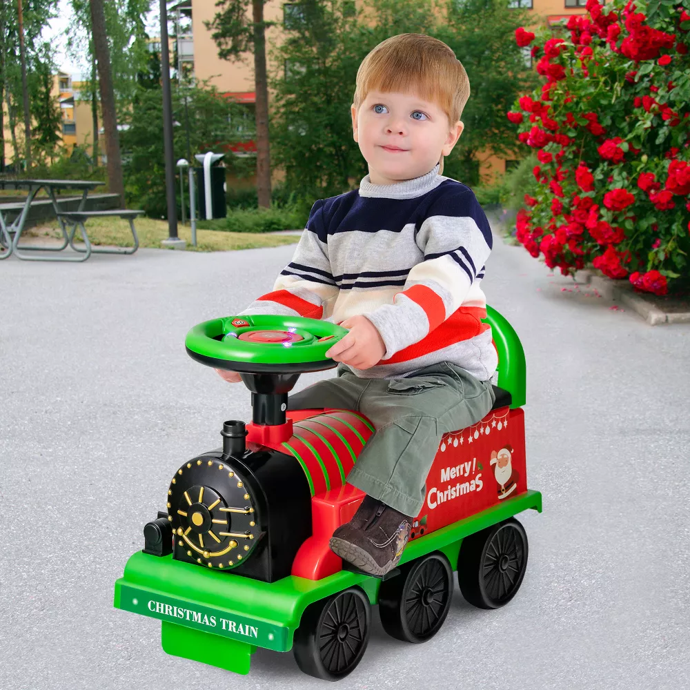 Costway Tren eléctrico infantil 6V con vía circular y 6 ruedas, color verde. Vehículo motorizado para niños, divertido y seguro para jugar y pasear. - Imagen 5