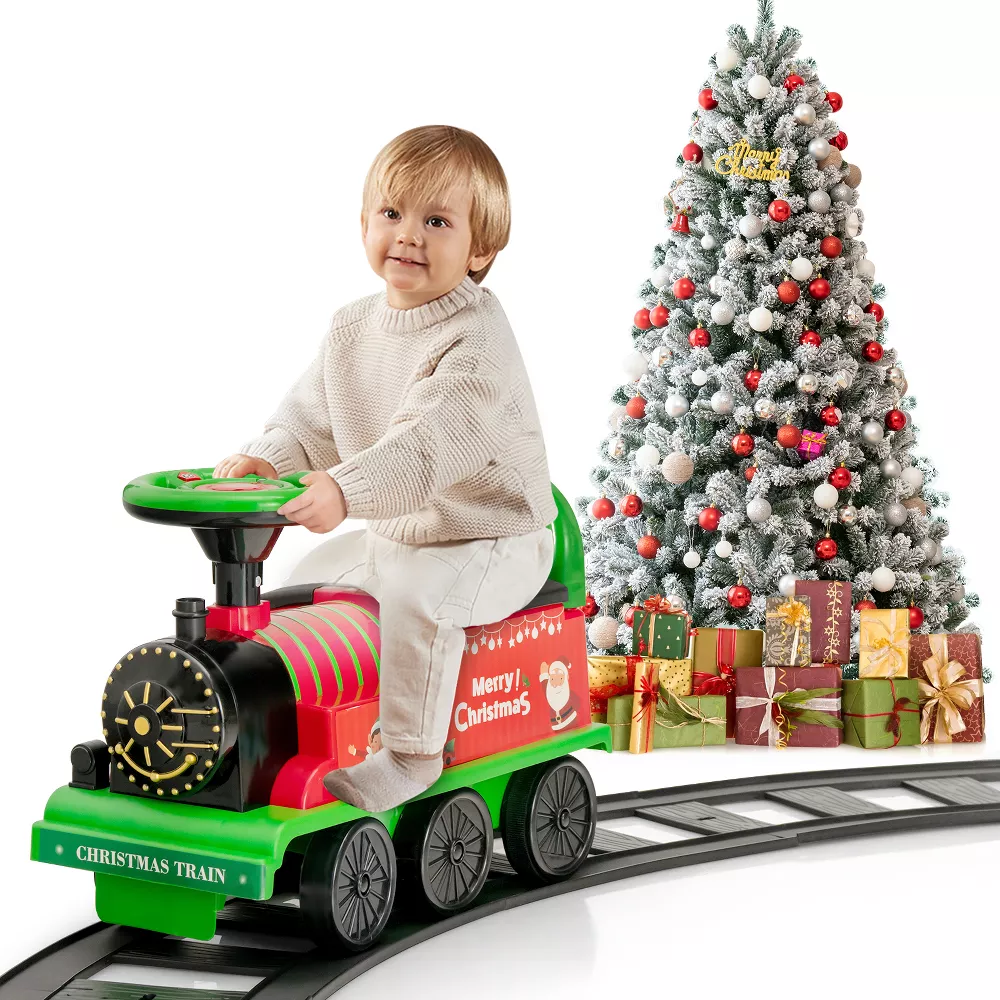 Costway Tren eléctrico infantil 6V con vía circular y 6 ruedas, color verde. Vehículo motorizado para niños, divertido y seguro para jugar y pasear. - Imagen 6