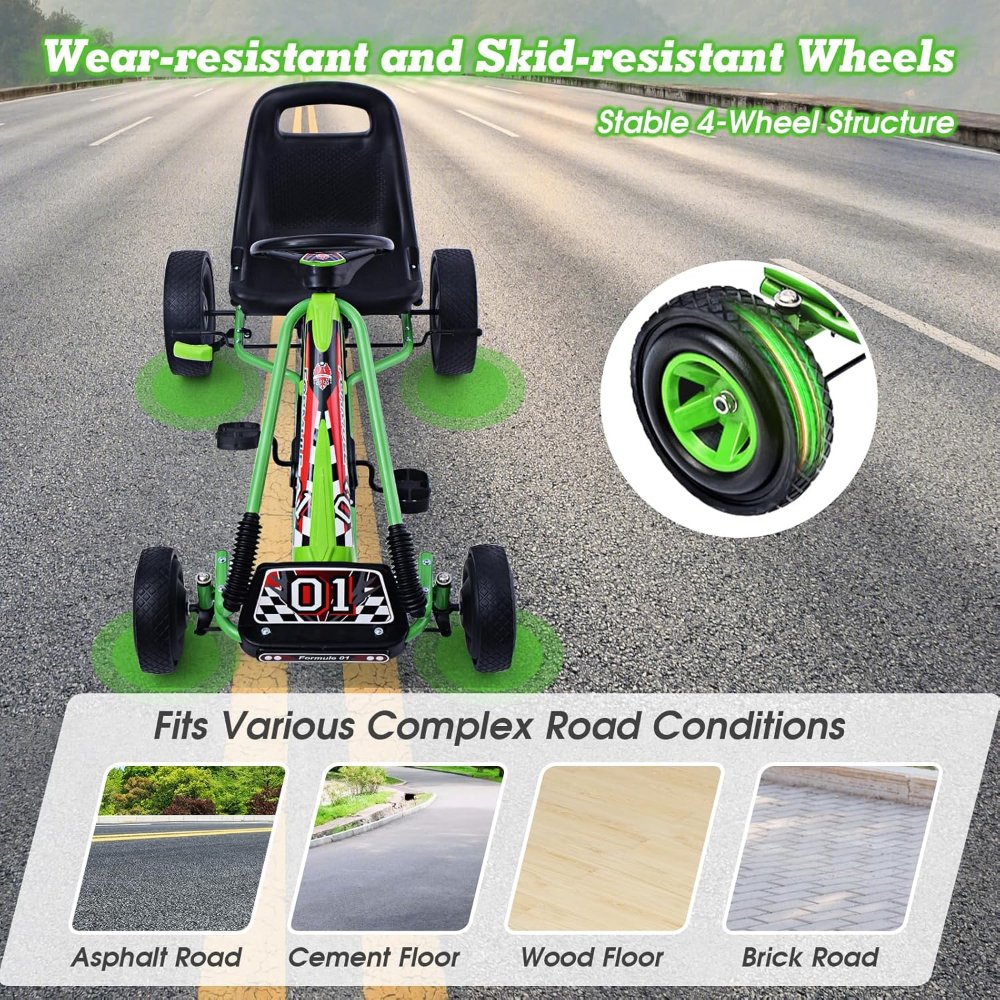 HOMGX Go Kart de pedales para niños con asiento ajustable, frenos de seguridad y ruedas EVA. Diseño deportivo y resistente ideal para jugar al aire libre. - Imagen 2