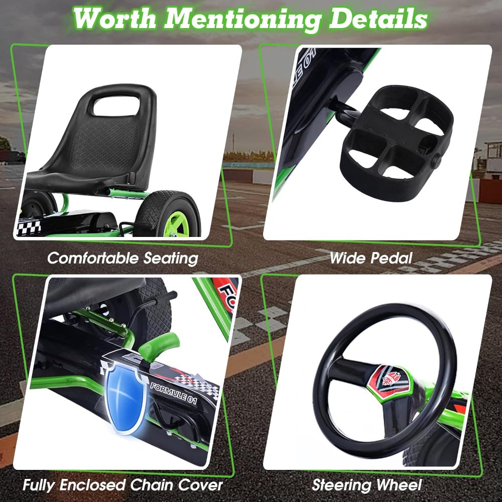 HOMGX Go Kart de pedales para niños con asiento ajustable, frenos de seguridad y ruedas EVA. Diseño deportivo y resistente ideal para jugar al aire libre. - Imagen 3