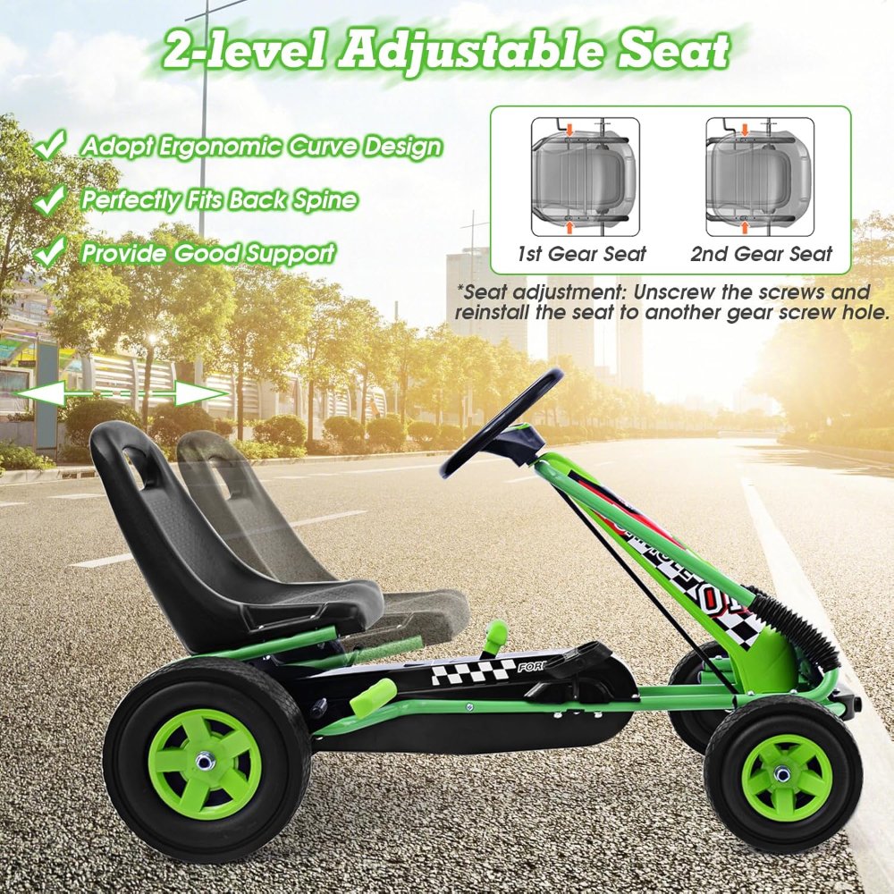 HOMGX Go Kart de pedales para niños con asiento ajustable, frenos de seguridad y ruedas EVA. Diseño deportivo y resistente ideal para jugar al aire libre. - Imagen 4