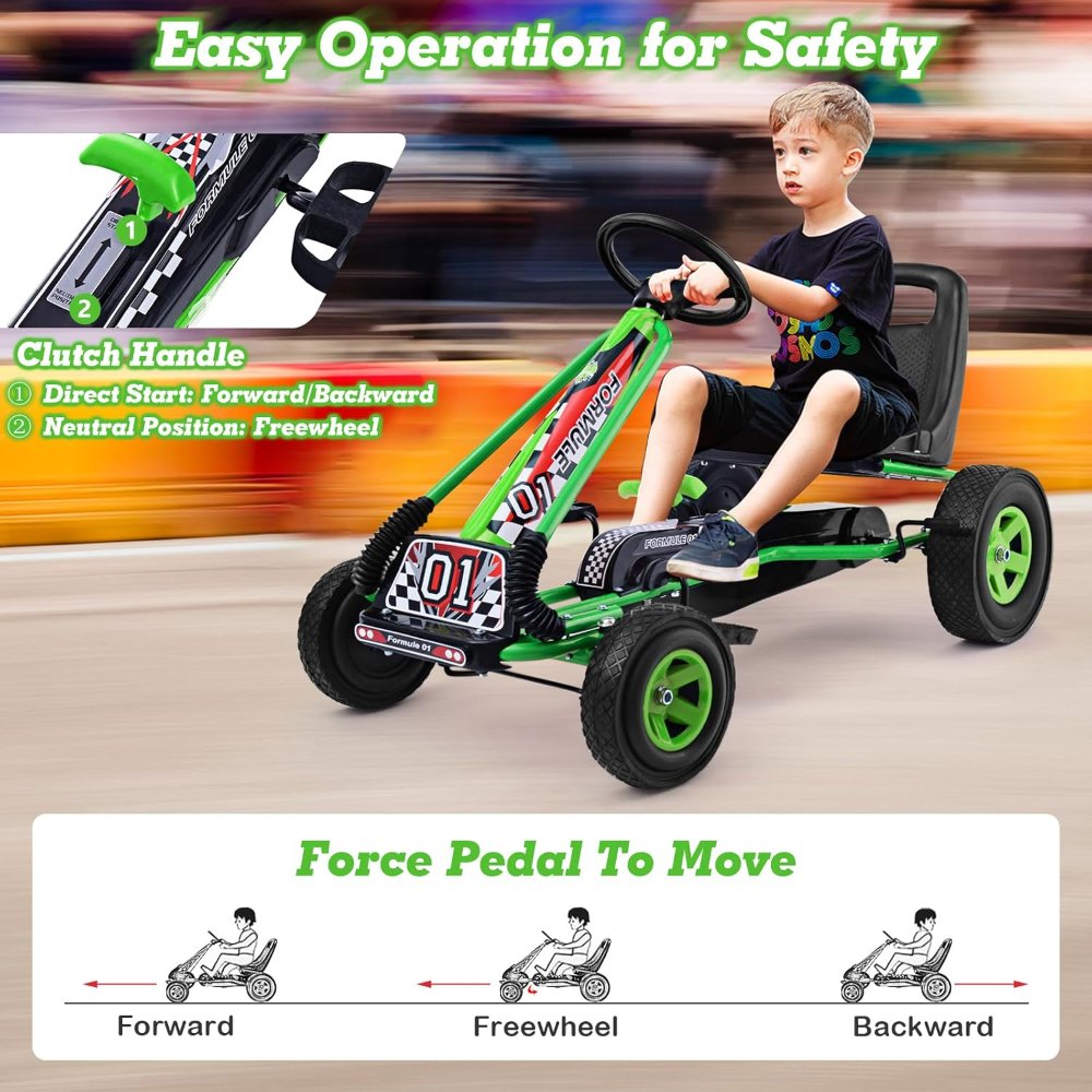 HOMGX Go Kart de pedales para niños con asiento ajustable, frenos de seguridad y ruedas EVA. Diseño deportivo y resistente ideal para jugar al aire libre. - Imagen 5