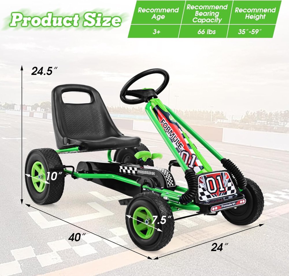 HOMGX Go Kart de pedales para niños con asiento ajustable, frenos de seguridad y ruedas EVA. Diseño deportivo y resistente ideal para jugar al aire libre. - Imagen 6