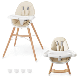 Silla alta para bebé, silla alta de madera para bebés y niños pequeños con bandeja extraíble doble apta para lavavajillas, silla de alimentación infantil con arnés de seguridad de 5 puntos.