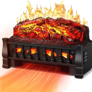 Juego de Troncos para Chimenea Eléctrica de 21 Pulgadas, Control Remoto, Brillo de Llama Ajustable, Lecho de Brasas Realista, Protección Contra Sobrecalentamiento para Decoración de Hogar.