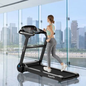 Cinta de correr plegable de 2,25 CV con altavoz bluetooth, pantalla táctil LED extra grande, potente motor silencioso y sistema de amortiguación de 8 etapas: antideslizante y estructura robusta