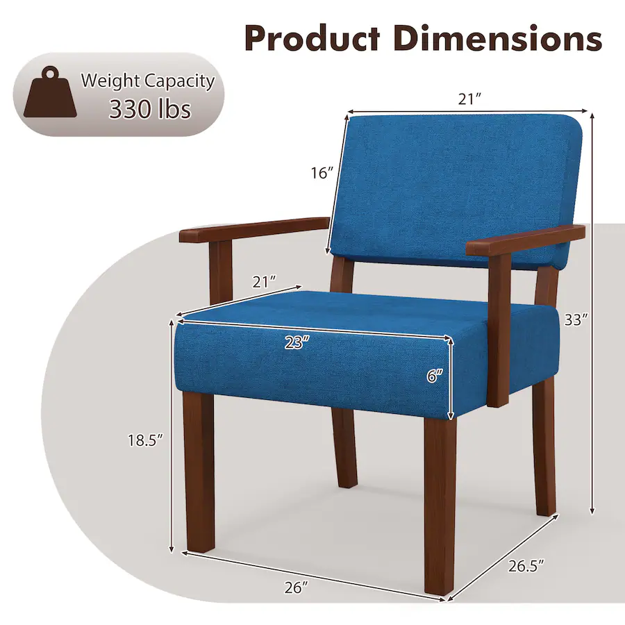 Costway sillón auxiliar azul modelo COST03591, estilo mediados de siglo, con brazos de madera y asiento acolchado; ideal para sala u oficina. - Imagen 3