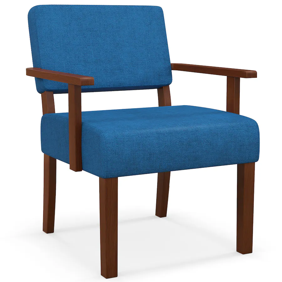 Costway sillón auxiliar azul modelo COST03591, estilo mediados de siglo, con brazos de madera y asiento acolchado; ideal para sala u oficina. - Imagen 4