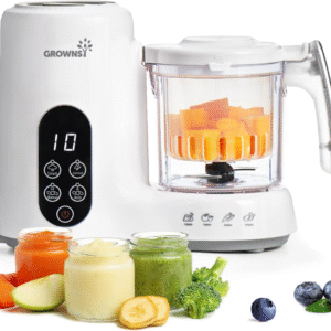 GROWNSY procesador de comida para bebé 300W, cocina al vapor, licúa, tritura y esteriliza; libre de BPA, práctico y seguro.