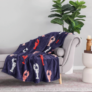 Manta de felpa suave y mullida con estampado de langosta, punto cómodo y ligero, novedosa y original. Dimensiones: 60 pulgadas (largo), 50 pulgadas (ancho), fácil cuidado.