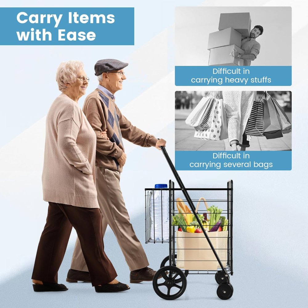 Carrito de compras plegable plano, carrito utilitario resistente de 130 libras, carrito de comestibles plegable de 24 x 23 x 40 pulgadas para lavandería, compras, comestibles y más. - Imagen 4