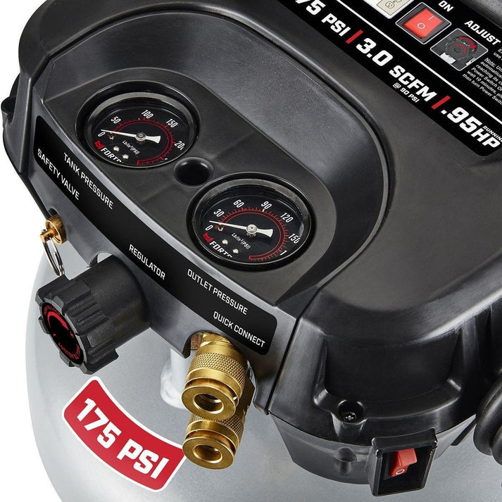 Compresor de aire portátil 6 gal (22,7 L), 175 PSI, ligero y compacto, 3 SCFM a 90 PSI, sin aceite, con inicio progresivo, regulador de alto flujo y doble acople rápido. - Imagen 3
