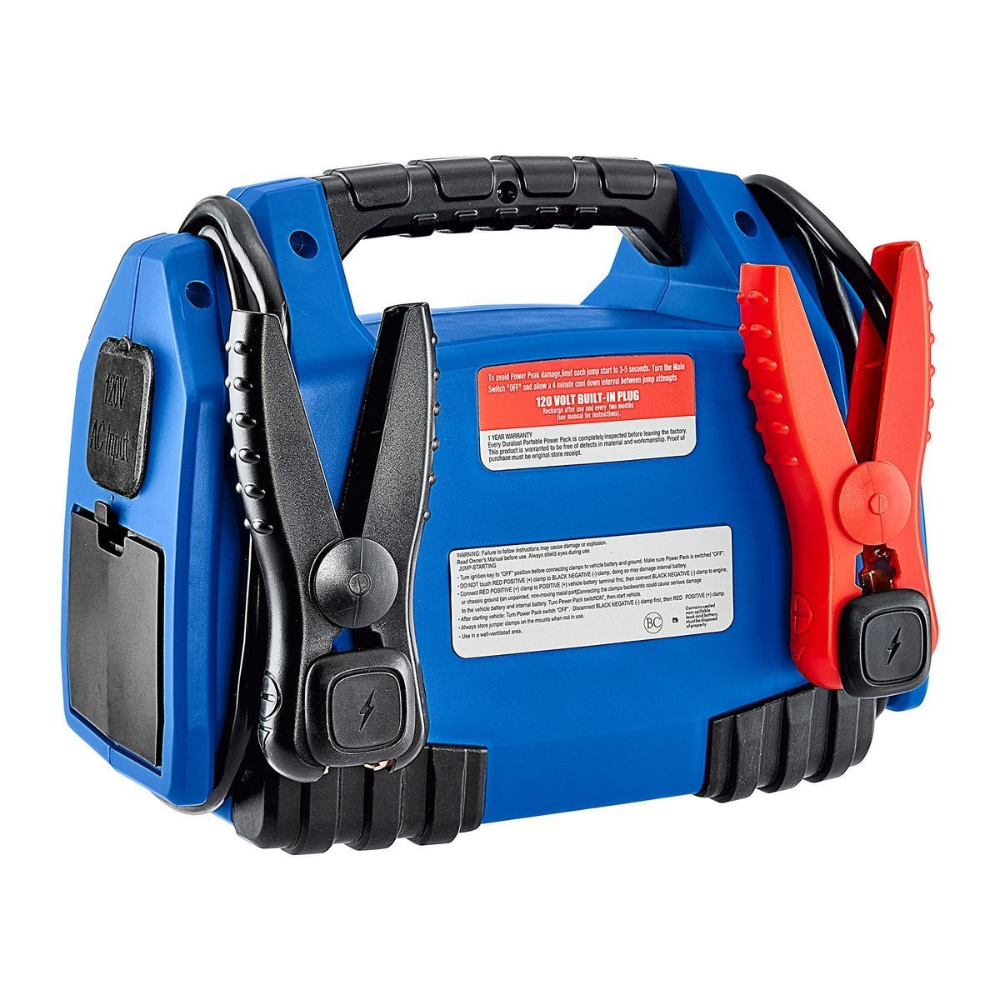 Arrancador portátil CEN-TECH 750?A, compacto y ligero, para autos de 4 cilindros. Incluye luz LED, salida USB y protección de polaridad, confiable y fácil de usar. - Imagen 3