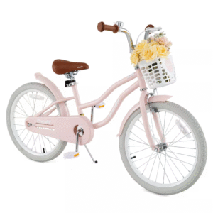 Bicicleta infantil Costway de 20" con manillar y asiento ajustables en altura, freno de mano y freno de contra pedal, color rosa.
