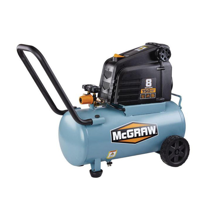 Compresor McGraw 8 gal, 1.5 HP, 150 PSI. Tanque horizontal de alta presión. Libre de aceite, bajo mantenimiento. Ideal para herramientas neumáticas pesadas con llenado rápido y transporte sencillo. - Imagen 3