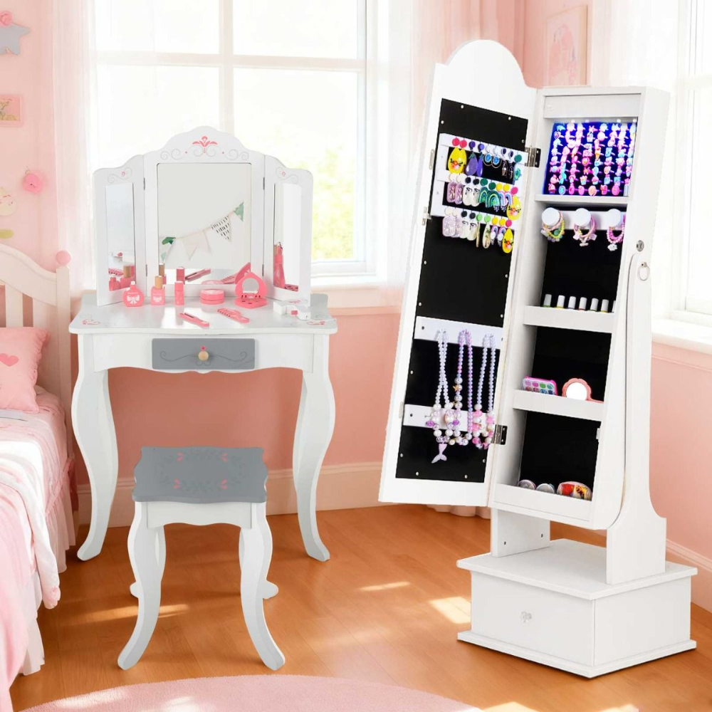 Armario joyero infantil Costway con diseño estilo princesa, ideal para dormitorio, cuarto de juegos o zona de tocador. - Imagen 5