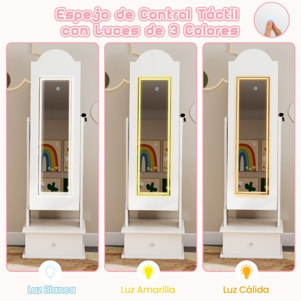 Armario joyero infantil Costway con diseño estilo princesa, ideal para dormitorio, cuarto de juegos o zona de tocador. - Imagen 6