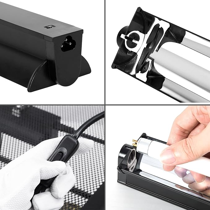 Lámpara UVB REPTI ZOO T5 HO de 24W, ideal para terrarios de reptiles tropicales. Incluye bombillo UVB 5.0 T5, reflector curvo desmontable y cable removible con interruptor. - Imagen 3