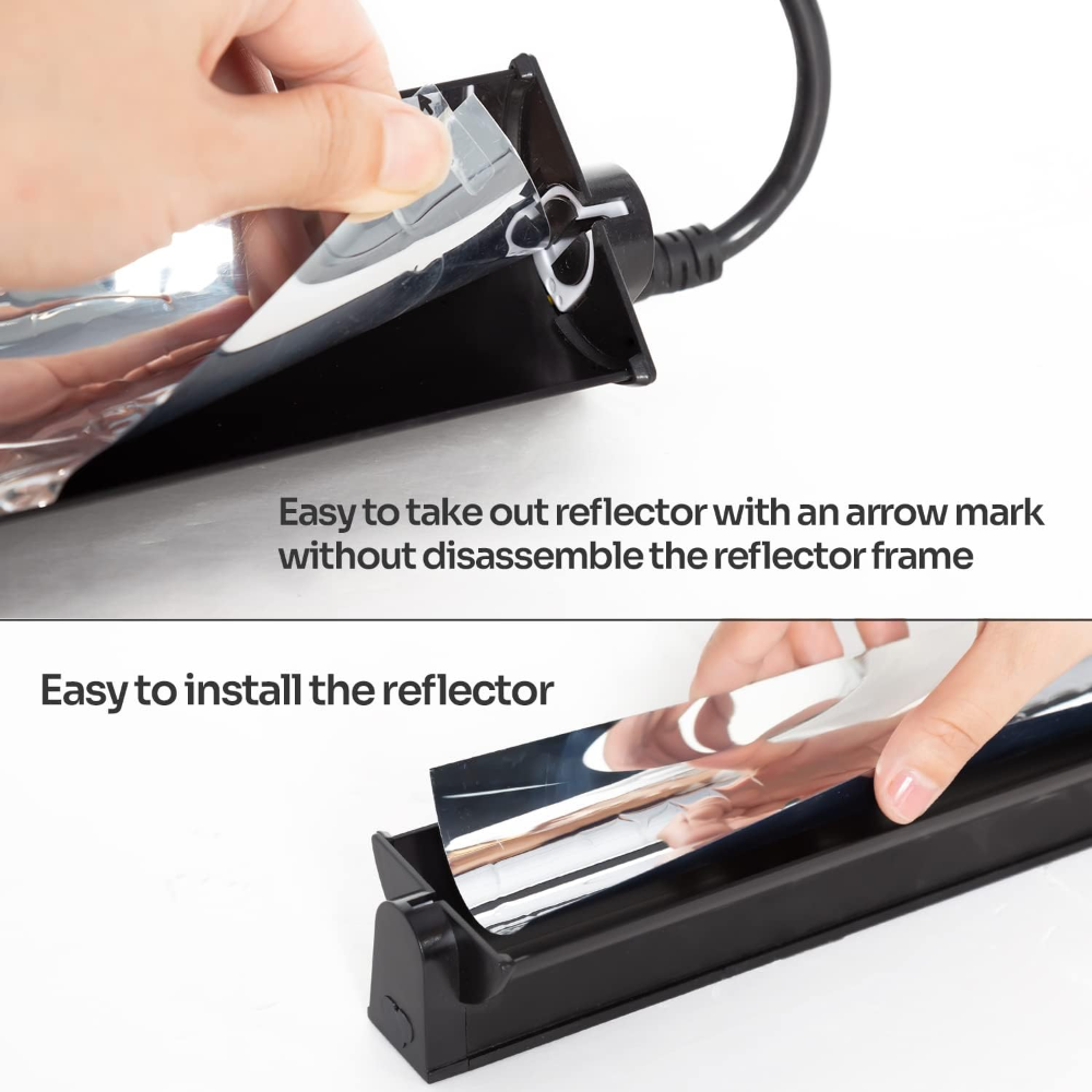 Lámpara UVB REPTI ZOO T5 HO de 24W, ideal para terrarios de reptiles tropicales. Incluye bombillo UVB 5.0 T5, reflector curvo desmontable y cable removible con interruptor. - Imagen 6