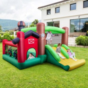 Laicejoy Castillo Inflable Granja para niños, con doble tobogán y soplador 750W, seguro y divertido para interiores y exteriores.