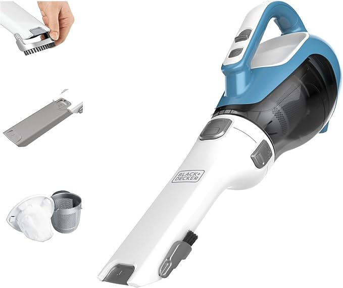 Aspiradora de mano inalámbrica Black+Decker CHV1410L azul/blanco, Elimina el pelo, la suciedad y los residuos de alfombras, interiores de automóviles, muebles y zonas de mucho tránsito.