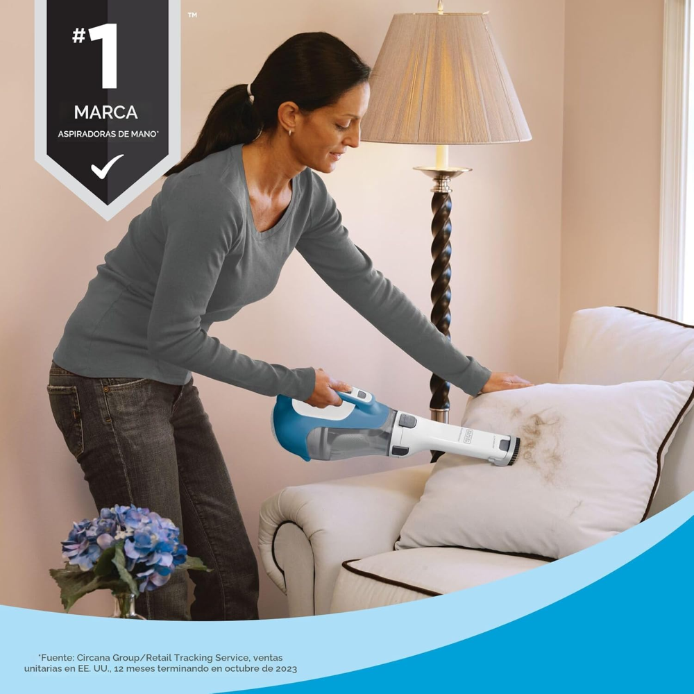 Aspiradora de mano inalámbrica Black+Decker CHV1410L azul/blanco, Elimina el pelo, la suciedad y los residuos de alfombras, interiores de automóviles, muebles y zonas de mucho tránsito. - Imagen 4