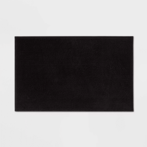 Alfombra de baño de chenilla negra de 20"x32" para uso diario, lavable a máquina, alfombra de baño con textura, base antideslizante.