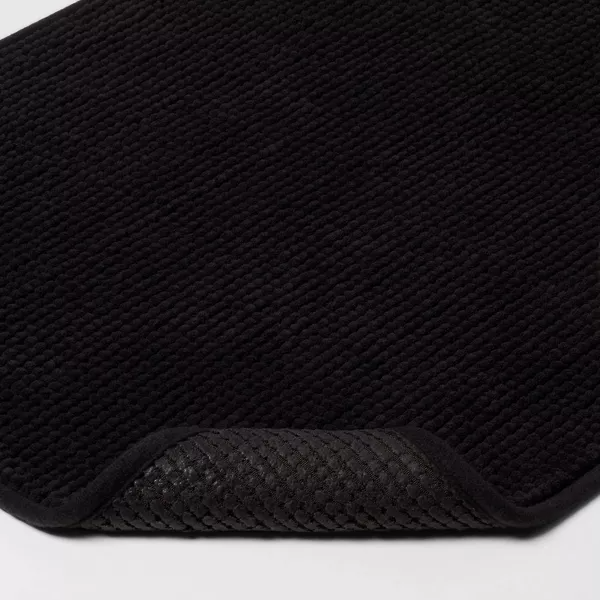 Alfombra de baño de chenilla negra de 20"x32" para uso diario, lavable a máquina, alfombra de baño con textura, base antideslizante. - Imagen 3