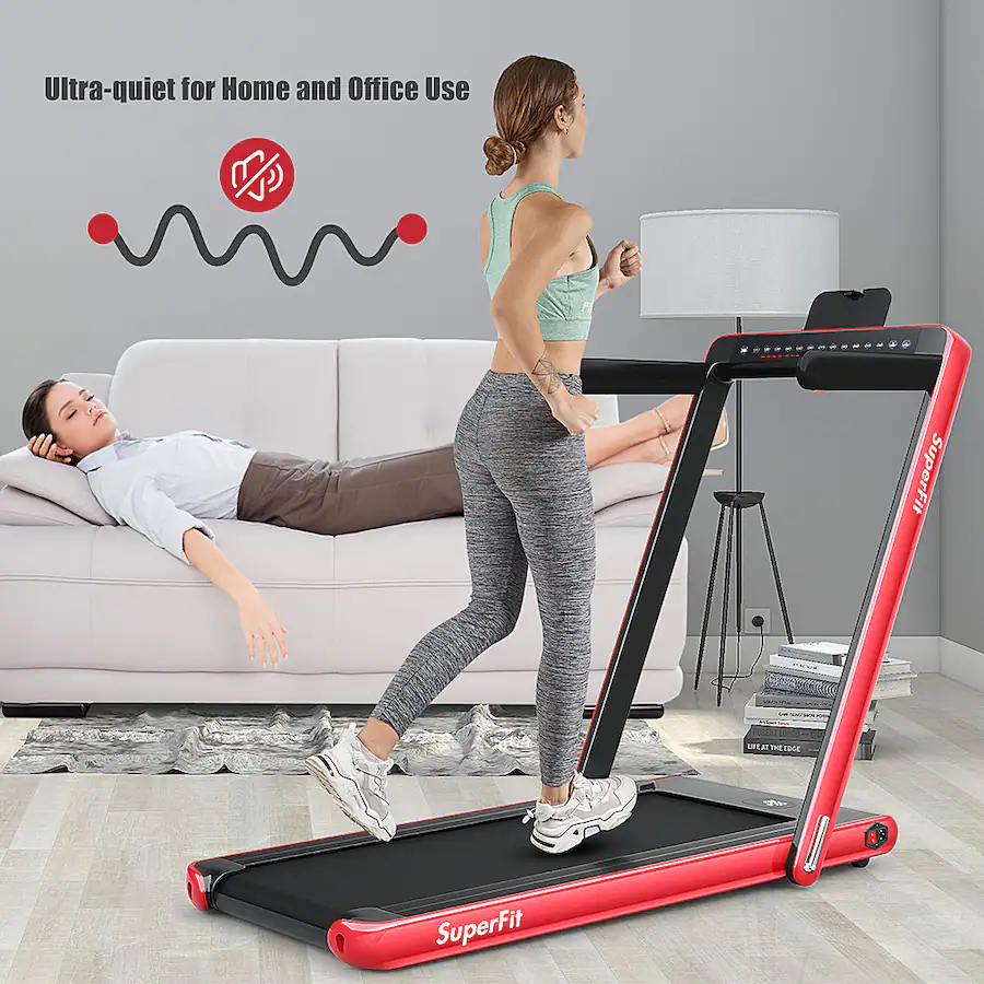 Cinta de correr Costway 2 en 1 con motor de 2.25HP y velocidad de 7.5 mph (12 km/h). Soporta 265 lb (120.2 kg). Tapiz de 5 capas de 39.3 in (99.8 cm) que absorbe impactos protegiendo las articulacione - Imagen 2