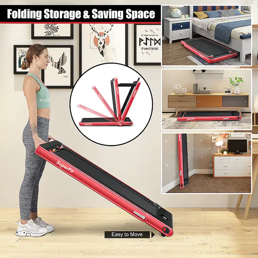 Cinta de correr Costway 2 en 1 con motor de 2.25HP y velocidad de 7.5 mph (12 km/h). Soporta 265 lb (120.2 kg). Tapiz de 5 capas de 39.3 in (99.8 cm) que absorbe impactos protegiendo las articulacione - Imagen 3