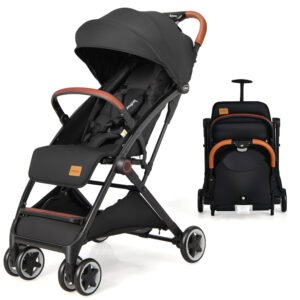 Cochecito compacto INFANS. Chasis de aluminio de 14.4 lb (6.5 kg), pliegue a una mano de 23.6x20.5x9.8 in (59.9x52x24.8 cm). Soporta 33 lb (14.9 kg).
