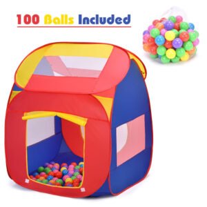 Tienda de campaña infantil portátil. Incluye 100 bolas. 34x34x40 in (86.3x86.3x101.6 cm). Estructura plegable con malla transpirable que asegura ventilación y facilita supervisión.