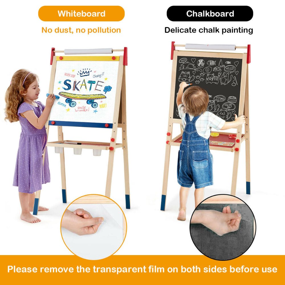 Caballete de arte infantil, ajustable, Pizarra de arte 3 en 1 Incluye 3 vasos de pintura, un rotulador para pizarra blanca y 2 tizas gruesas letras magnéticas con las 26 letras alfabeto inglés y papel - Imagen 6