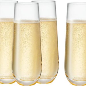 GLING set de 4 copas de champán sin tallo, vidrio transparente de 9.4 oz, aptas para lavavajillas. Elegantes para fiestas y bodas.