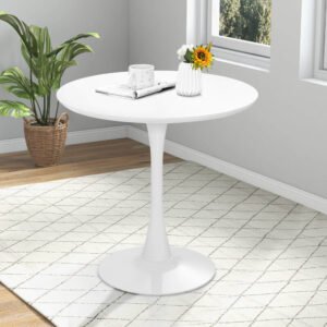 Costway mesa de comedor redonda Tulip de 81 cm, tablero MDF blanco y base moderna. Ideal para cocina, comedor o espacios pequeños.