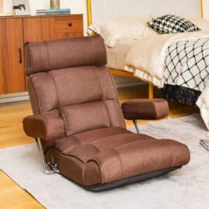 Giantex sofá plegable ajustable color marrón, con reposabrazos y asiento extensible. Ideal para lectura, meditación o relajarse en el piso.