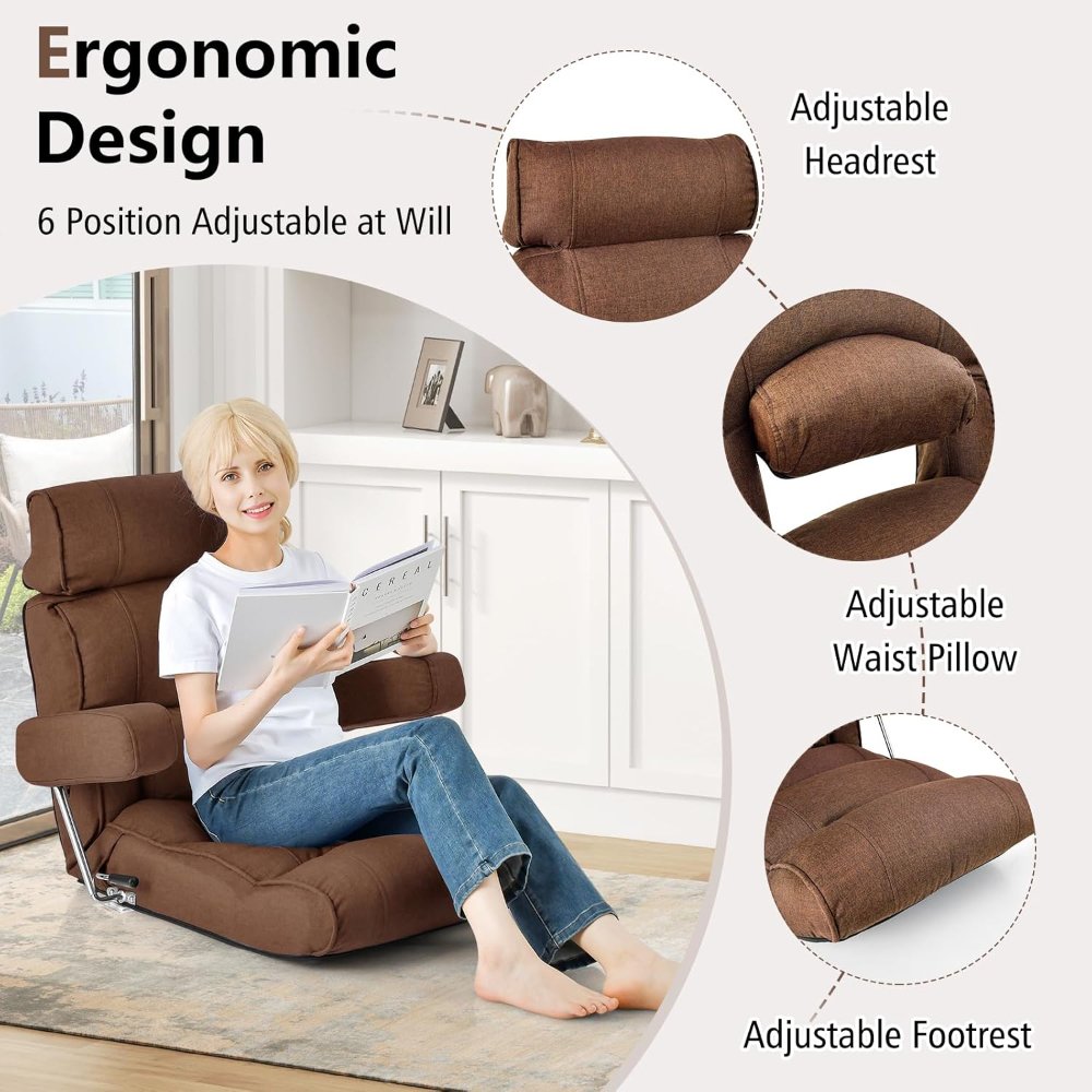 Giantex sofá plegable ajustable color marrón, con reposabrazos y asiento extensible. Ideal para lectura, meditación o relajarse en el piso. - Imagen 2